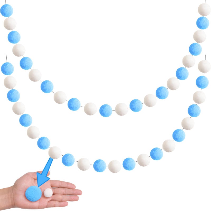 XmasExp Pom Pom Garland Decorations - Large Blue Felt Ball Garland for Mantle, Gender Reveal, Baby Shower, Tree Ornaments and Party Hanging Decor,13 Ft. (Blue, 1.57"") - Image 1